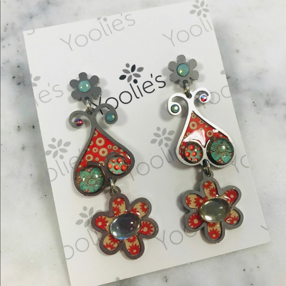 Artisan Yoolies Designer Paisley Flower Earrings